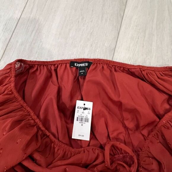 Express Metallic Dot V-Neck Smocked Top size M - Picture 5 of 6